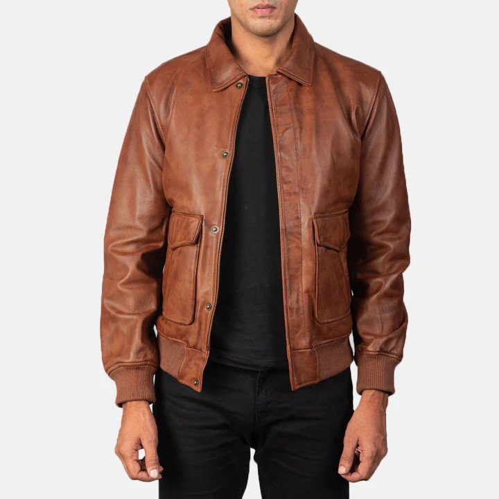 Coffmen Black A2 Leather Bomber Jacket