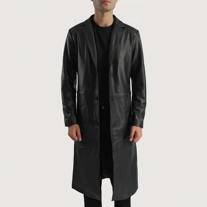 Mateo Brown Leather Single Breasted Coat