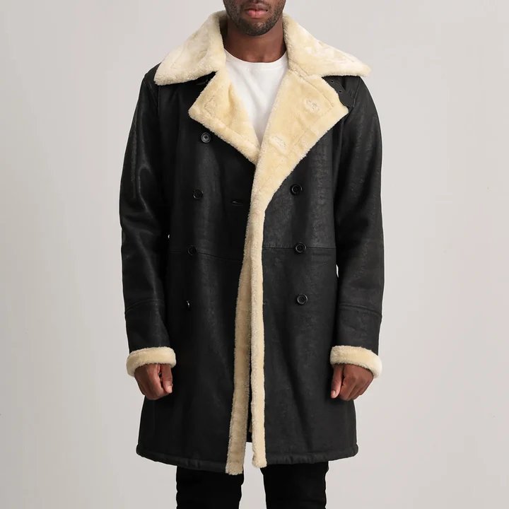 Charles Brown Suede Leather Shearling Double-Breasted Coat