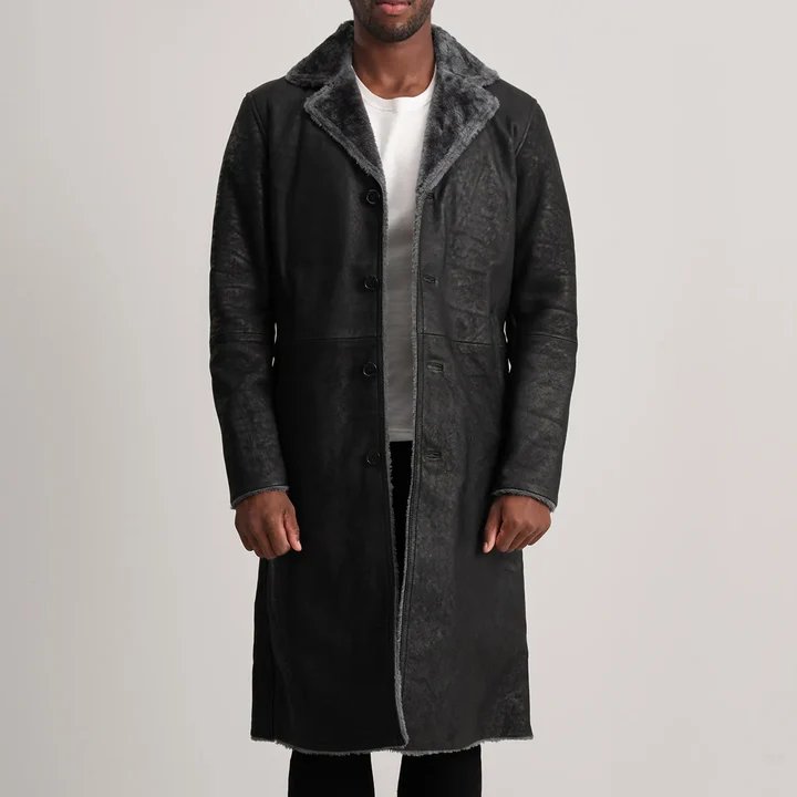 Kolby Distressed Brown Leather Shearling Coat