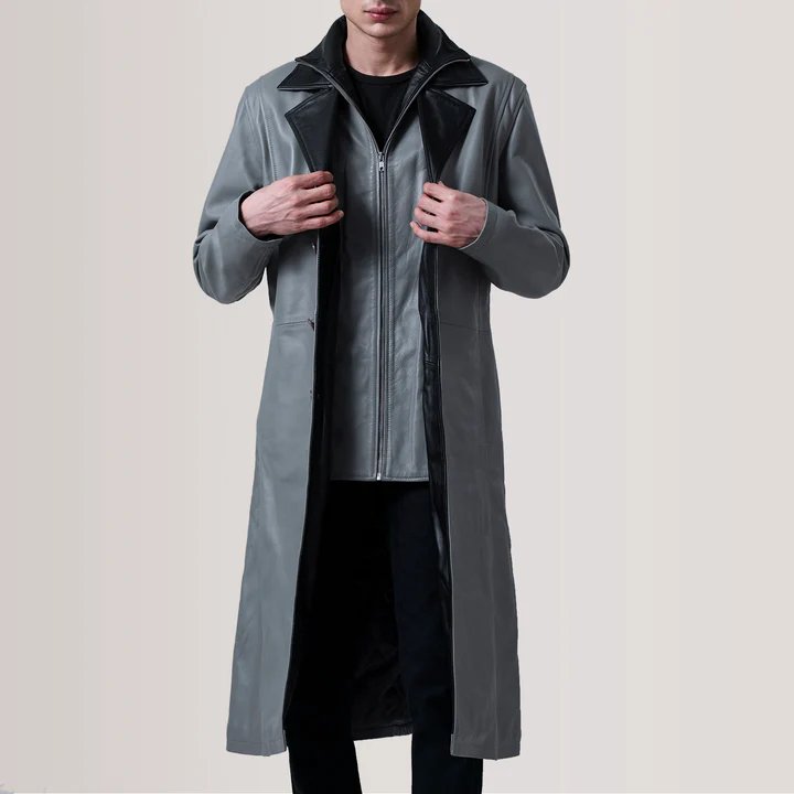 Charlton Grey Leather Single Breasted Coat
