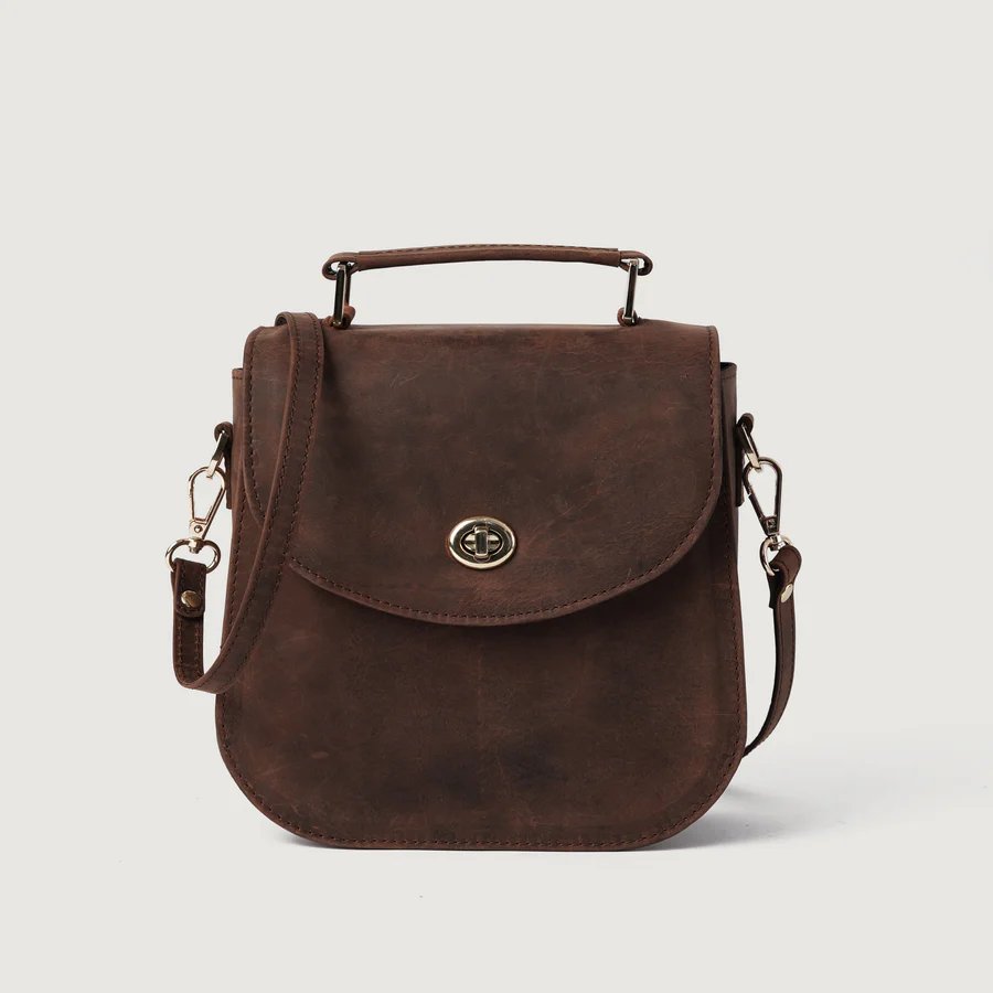 The Sandra Vintage Distressed Brown Leather Saddle Bag
