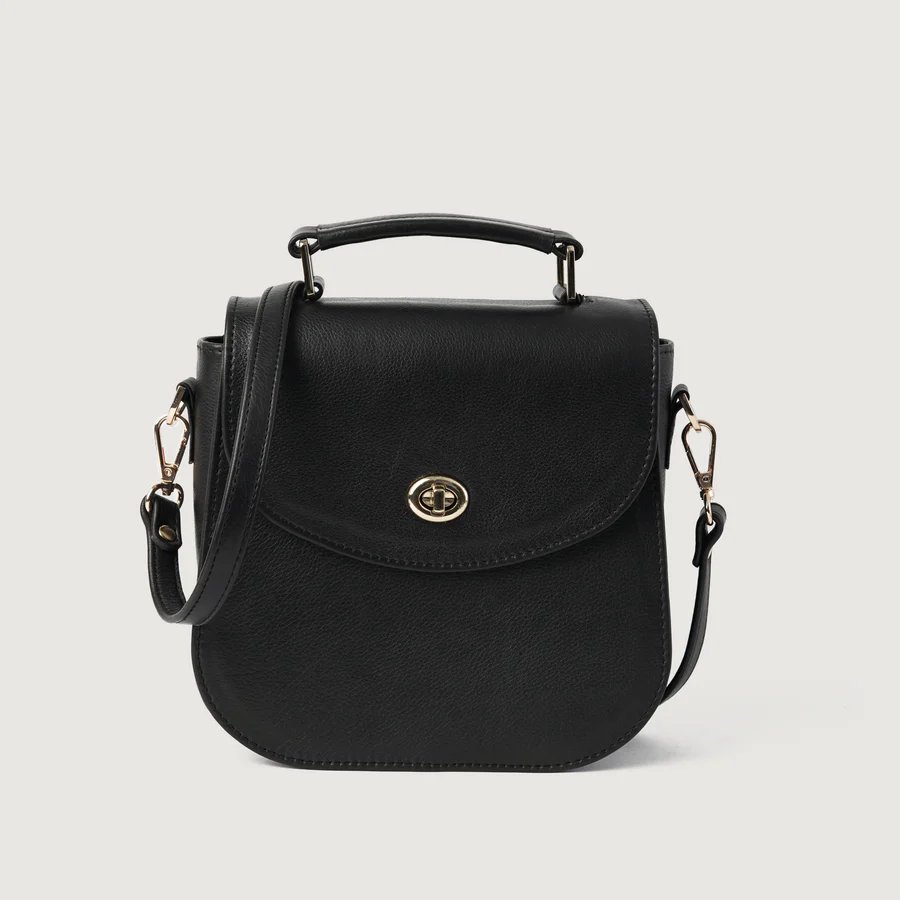 The Sandra Black Leather Saddle Bag