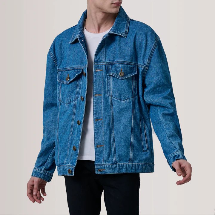 Eddie Dark Blue Oversized Denim Trucker Jacket