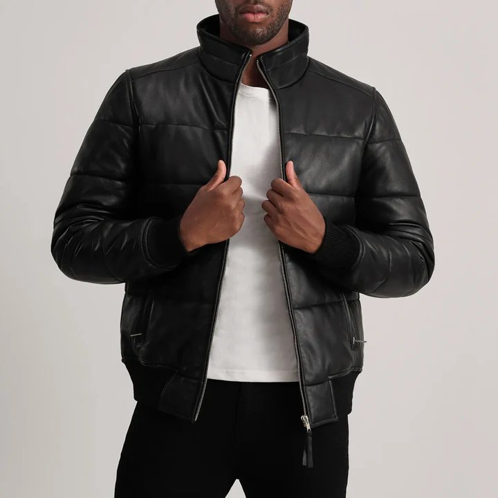 Lucas Green Leather Puffer Bomber Jacket