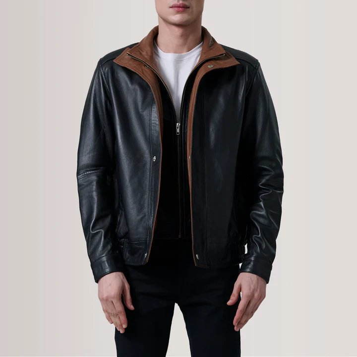 Alfred Black Leather Bomber Jacket