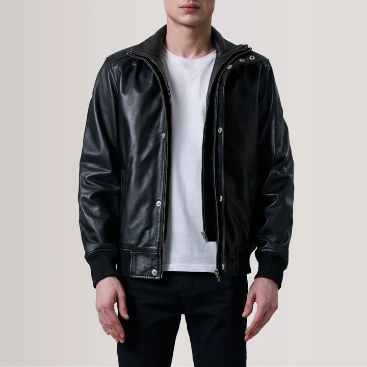 Lester Black Leather Bomber Jacket